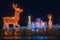Galway, Ireland - 12.04.2021: Beautiful illuminated deer, Christmas decorations, Salthill area. Soft and dreamy look. Night shot,