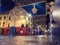 Galway, Ireland - 12.25.2022: Illuminated and decorated Shop street in the town center. Celebrating Christmas time theme. Low