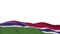 Gambia fabric flag waving on the wind loop. Gambian embroidery stiched cloth banner swaying on the breeze. Half-filled white