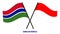 Gambia and Indonesia Flags Crossed And Waving Flat Style. Official Proportion. Correct Colors