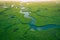 Gambia Mangroves. Aerial view of mangrove forest in Gambia. Photo made by drone from above. Africa Natural Landscape