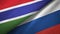 Gambia and Russia two flags textile cloth, fabric texture