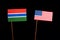 Gambian flag with USA flag isolated on black