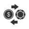 Gambling chips and cash money exchange glyph icon