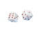 Gambling dice. 3D casino equipment. Realistic white cubes with red dots. Isolated tools for table game and gamble