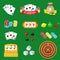 Gambling pictograms set. Deck of cards and casino, playing poker, venturesome game, dice ace vector illustration