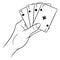 Gambling. Playing cards in hand. Casino, luck, fortuna. Four aces.