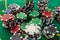 Gambling poker chips on green play field for luck game. Poker chance or risk