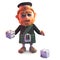 Gambling Scottish man in kilt plays with dice, 3d illustration