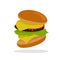 Gamburger Isolated. Hamburger with Meat. Junk Food