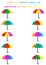 Game background for children with pairs of colorful umbrellas