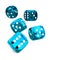 Game blue dices rolling on white table