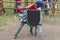 Game for boys. Children fight with swords and shields in defense and helmets.