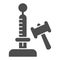 Game with button and hammer solid icon, entertainment concept, High striker attraction with big hammer sign on white