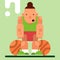 Game character. Basketball player with two ball. Vector illustration in flat style.