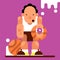 Game character. Basketball player with two ball. Vector illustration in flat style.