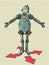 game character robot control right left forward back. Businessman at the fork. difficult decision