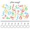 A game for children. Count numbers in the picture . Write down the result. Vector illustration