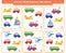 A game for children. Development of attention. Find two identical groups with vehicles