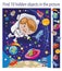 Game for children. Find 10 hidden objects in picture. Puzzle hidden elements game. Boy astronaut in outer space met