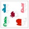 A game for children, handwriting training. Draw sand toys along the contour and color it. seahorse, bear, horse crab cat