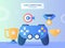 Game competition illustration set joystick gaming nearby trophy diamond target medal with flat style.