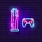 Game console neon sign. Vector illustration for design. Entertainment concept. Leisure gadget