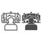 Game developer monitors line and solid icon. Development, programmer workplace symbol, outline style pictogram on white