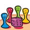 Game dice and four humorous figurines, eps.