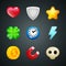 Game elements icons heart, shield, star, clover, clock, lightning, coin, magnet, skull