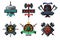 Game emblem set. Cyber sport team vector signs. Player club heraldic symbols. Fantasy antique shields and coats. Vector