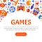 Game and Entertainment Object Web Design with Gamepad, Arcade and Cards Vector Template