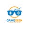 Game geek logo design template, a pair of glasses with game pad button on it