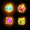 Game gemstone vector icon, cartoon UI diamond crystal button, treasure jewel gold assets set.