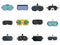 Game goggles icons set, flat style