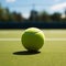 Game on the green court with a vibrant tennis ball