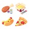 Game icons set food for higher health level delicious snacks fast food, pizza, hot dog, noodles, chicken leg vector icon