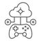Game on internet thin line icon. Cloud and gamepad vector illustration isolated on white. Joystick and cloud outline