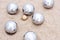 Game of jeu de boule, silver metal balls in sand