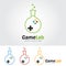 Game Lab logo template. Lab bulb with game icon.