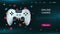 Game landing page. Home and online playing concept with realistic gamepad, game streaming website. Vector PC and console