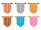 Game level flags. Abstract gold silver bronze medieval banners for GUI design, vintage pennant flagstaff badges fantasy