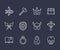 Game line icons set 2, armor, war hammer, crossbow, arrows and bow, potion, crown, ring, chest