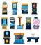 Game machines vector icons cartoon attractions set