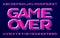 Game Over alphabet font. Eighties style pixel letters, numbers and symbols. Pixel background.