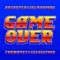 Game over alphabet font. Pixel gradient letters and numbers.