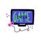 Game over. Doodle hand drawn tv, joystick and lettering, bright modern cartoon video game concept, gamepad for console or pc, t-