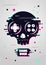 Game over glitchy sign with skull and gamepad. Video game symbol. Gamer poster.