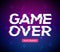 Game over screen glitch video retro pixel background. Game over glitch screen font effect