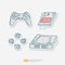 game pad controller, Game cartridge for old game consoles, game box console doodle icon set. Game Console Gadget Sticker set